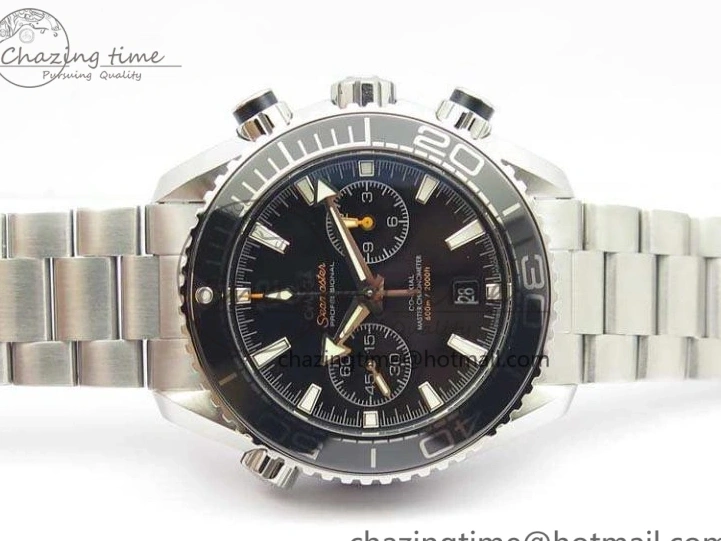 0513 Planet Ocean Master Chrono SS OM 1:1 Best Edition Black Dial On SS Bracelet A9900 V Fashionable 8113